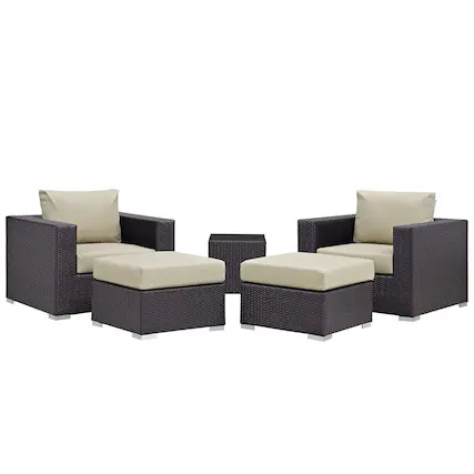 Front. Modway - Convene 5-Piece Outdoor Patio Sectional Set with Cushioned Seats and Armrests - Espresso Beige.