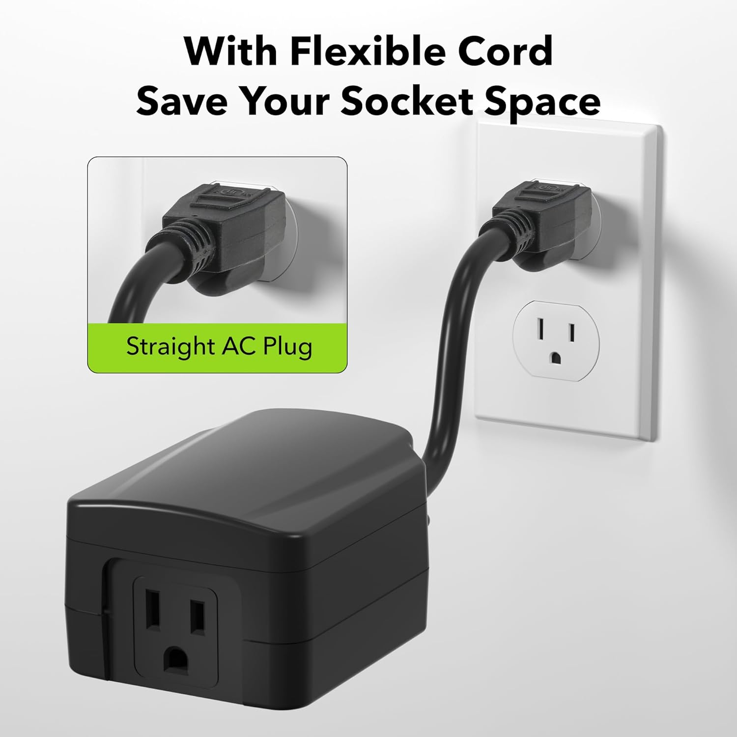 With Flexible Cord  
Save Your Socket Space  

Straight AC Plug