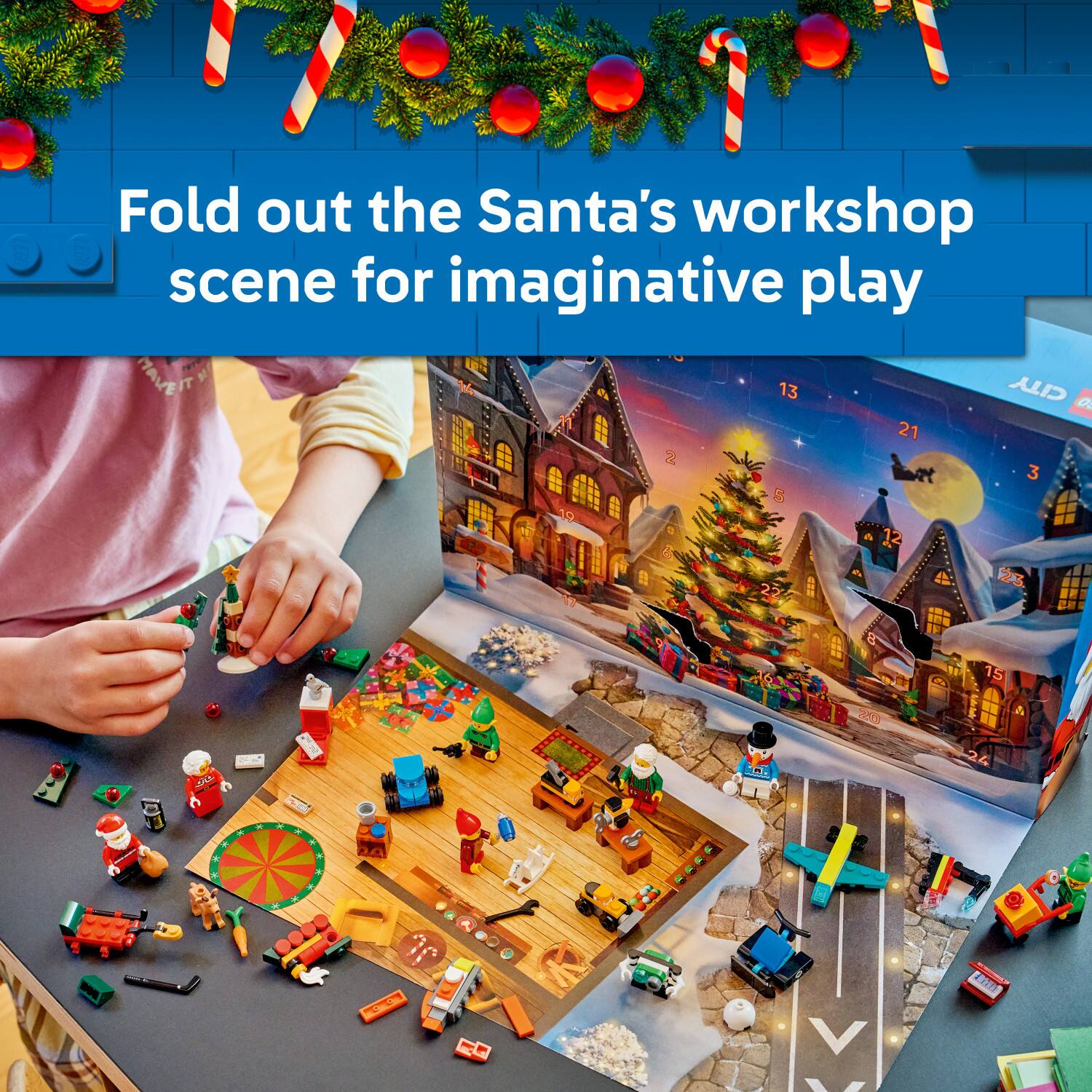 LEGO
Fold out the Santa's workshop scene for imaginative play
