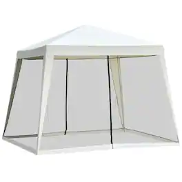 Outsunny - Outdoor Party Tent Canopy with Mesh Sidewalls - Cream White