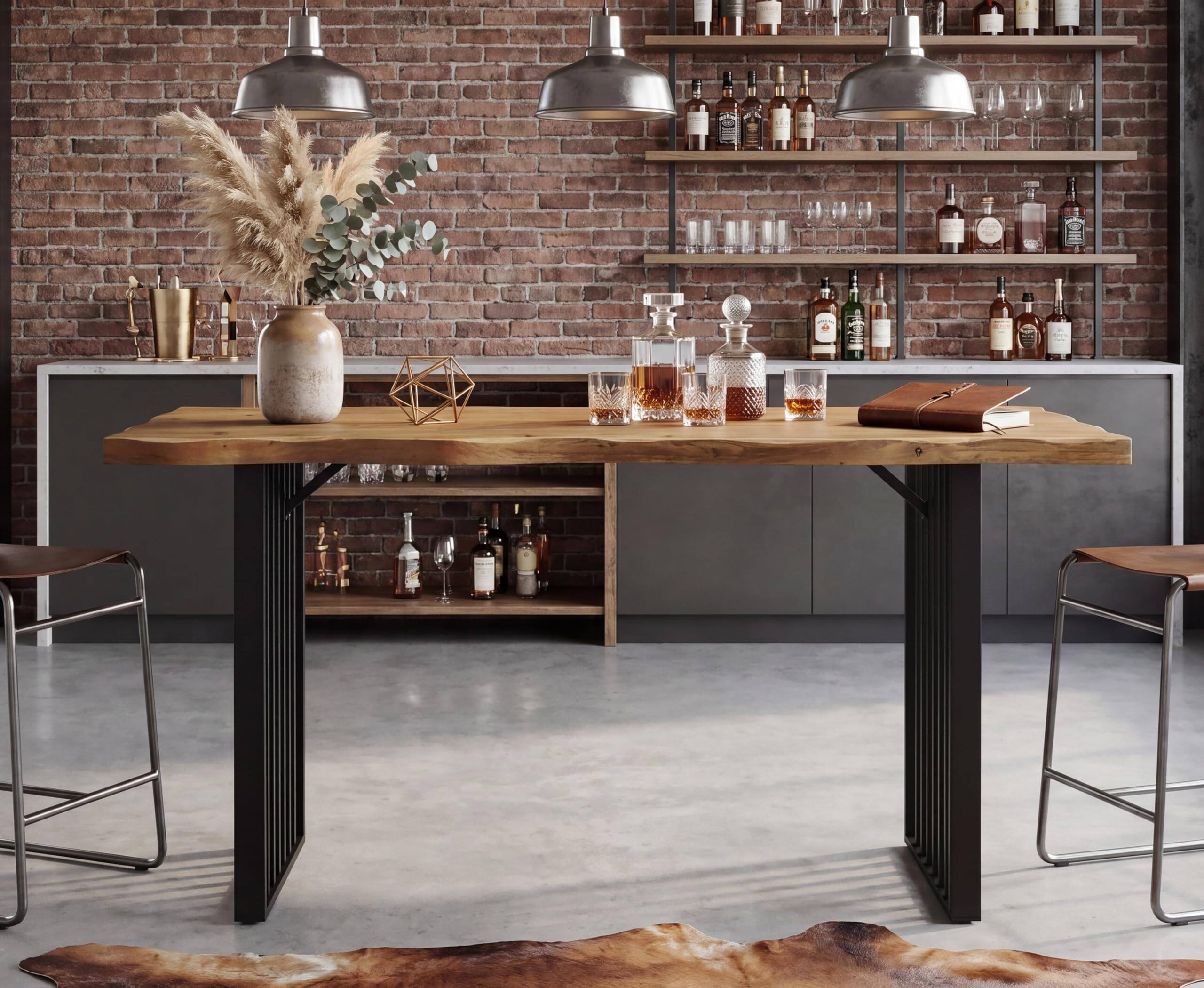 Alt View 7. Tribesigns - 63" Solid Wood Bar Table with Metal Frame, Industrial Pub Table - Brown & Black.