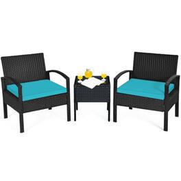 Mondawe - 3-Piece Freestanding Rattan Patio Conversation Set with Cushions and Glass Table - Turquoise