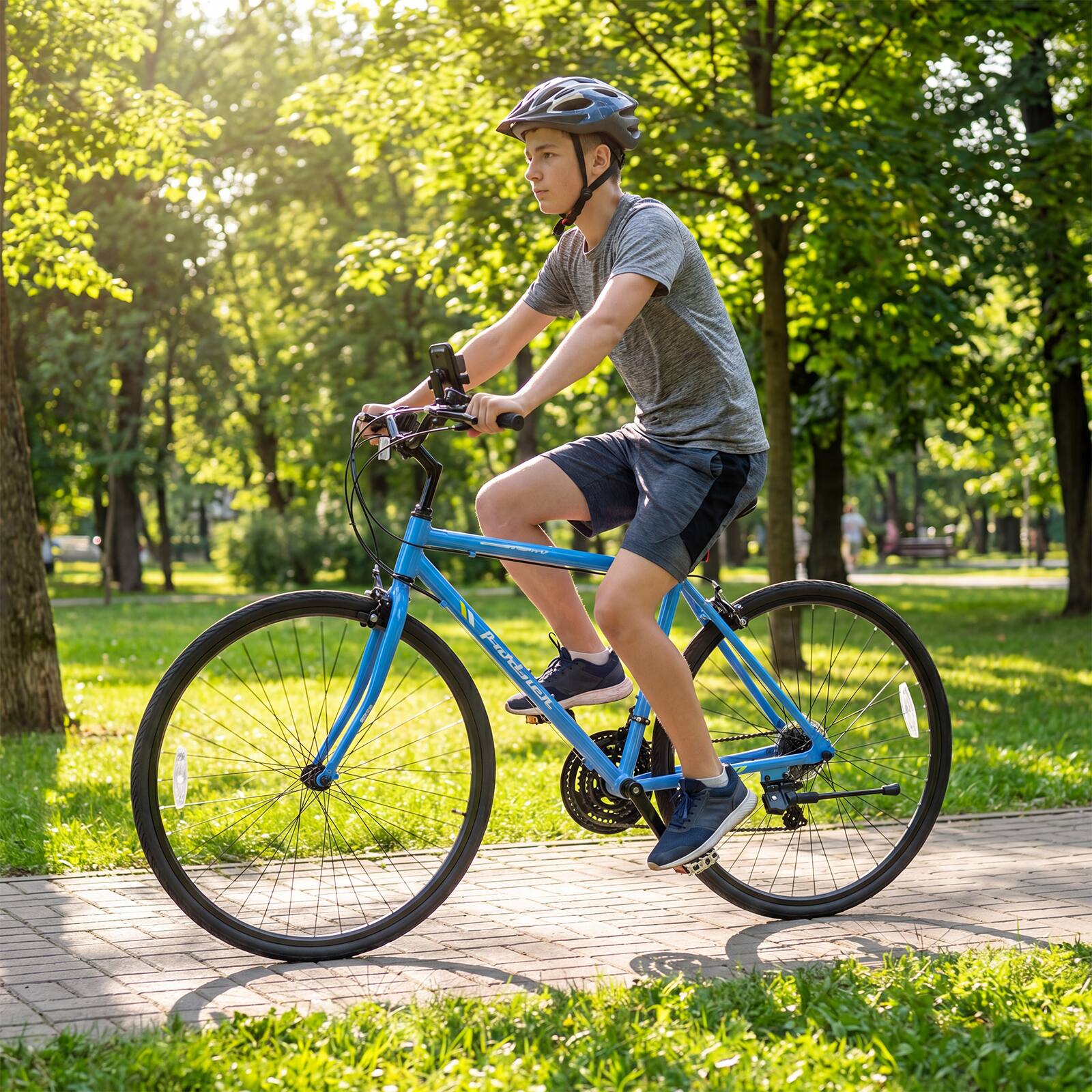 Alt View 1. Costway - Costway 700C Hybrid Bike for Men Women Adult, 18-Speed Shimano Drivetrain, Phone Holder - Navy.