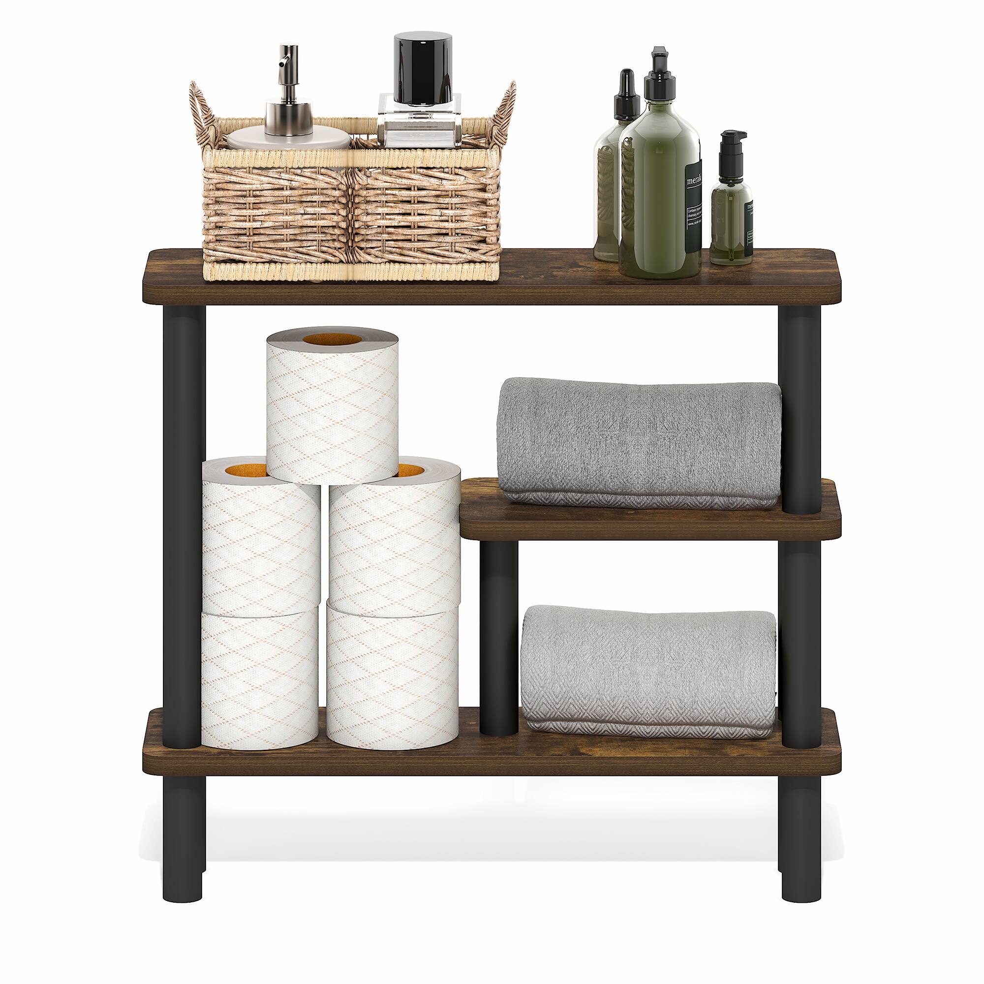 Alt View 5. Furinno - TURN-N-TUBE Bathroom Storage Shelf, Toolless Storage Rack, Space Saving Shelf, for Bathroom, Living Room, Entryway - Amber Pine/Black.