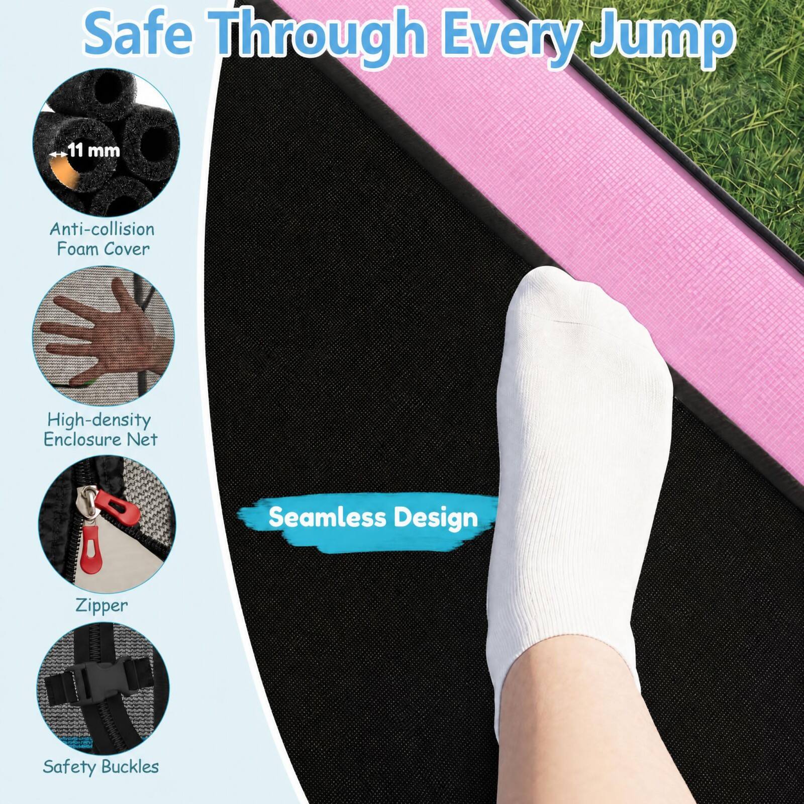 Safe Through Every Jump

- 11 mm
- Anti-collision Foam Cover
- High-density Enclosure Net
- Seamless Design
- Zipper
- Safety Buckles