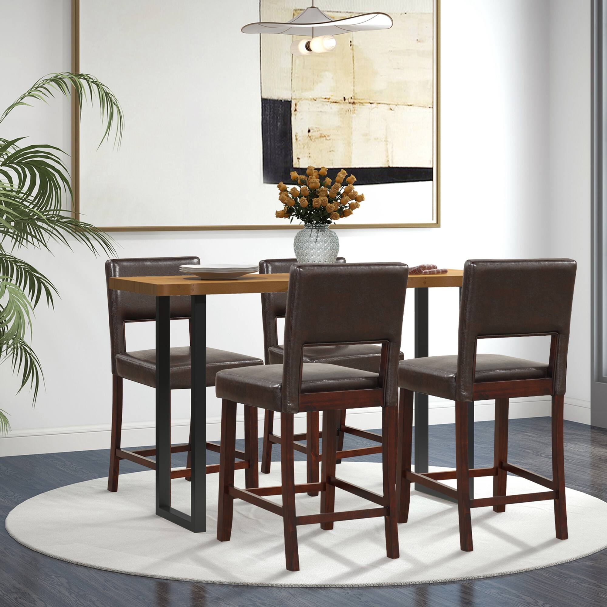Alt View 4. Costway - Set of 2 Upholstered PVC Leather Bar Stools 24.5" Dining Chairs with Back - Brown.