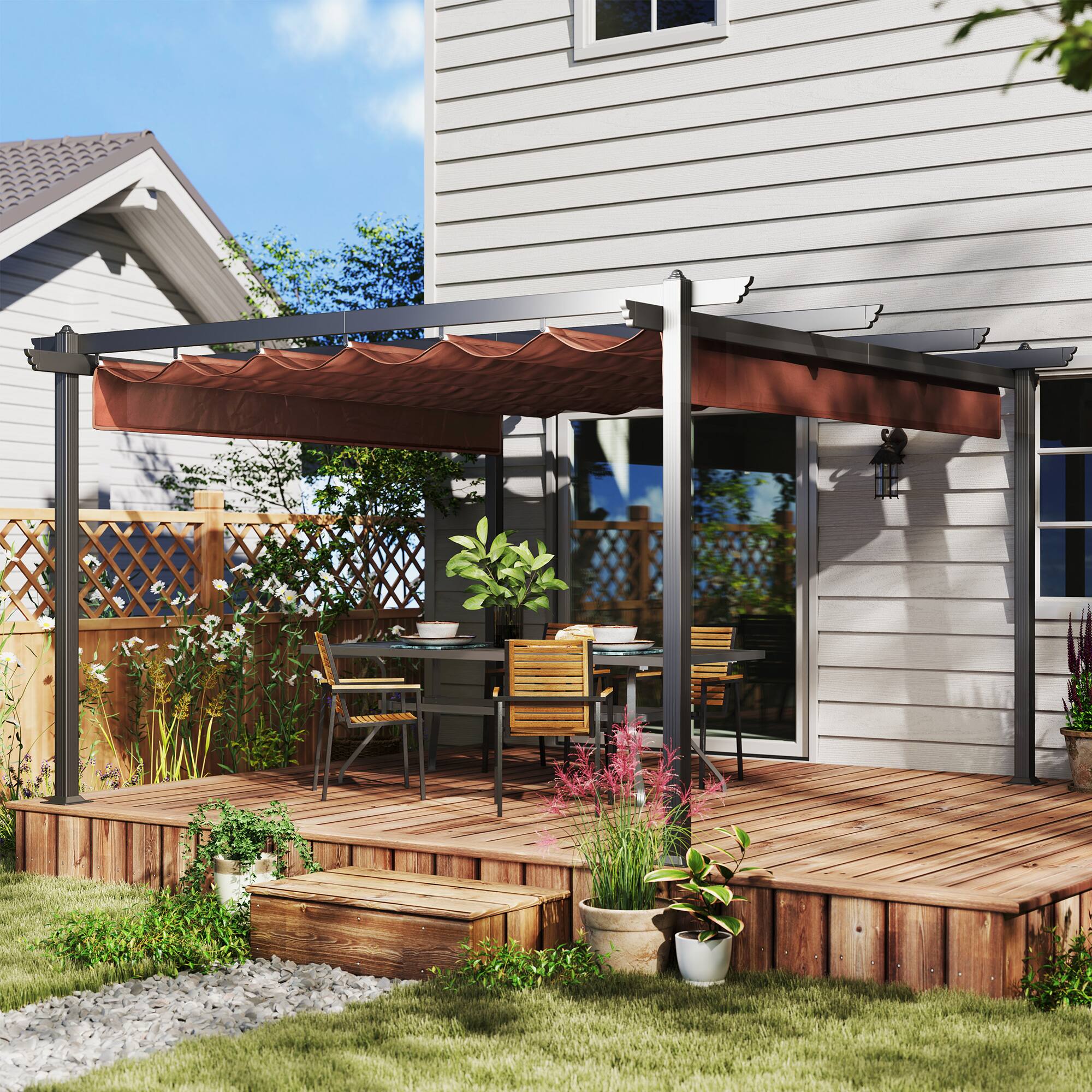 Alt View 1. Outsunny - x 13' Aluminum Retractable Pergola Canopy, Outdoor Pergola for Garden, Patio, Backyard - Brown.