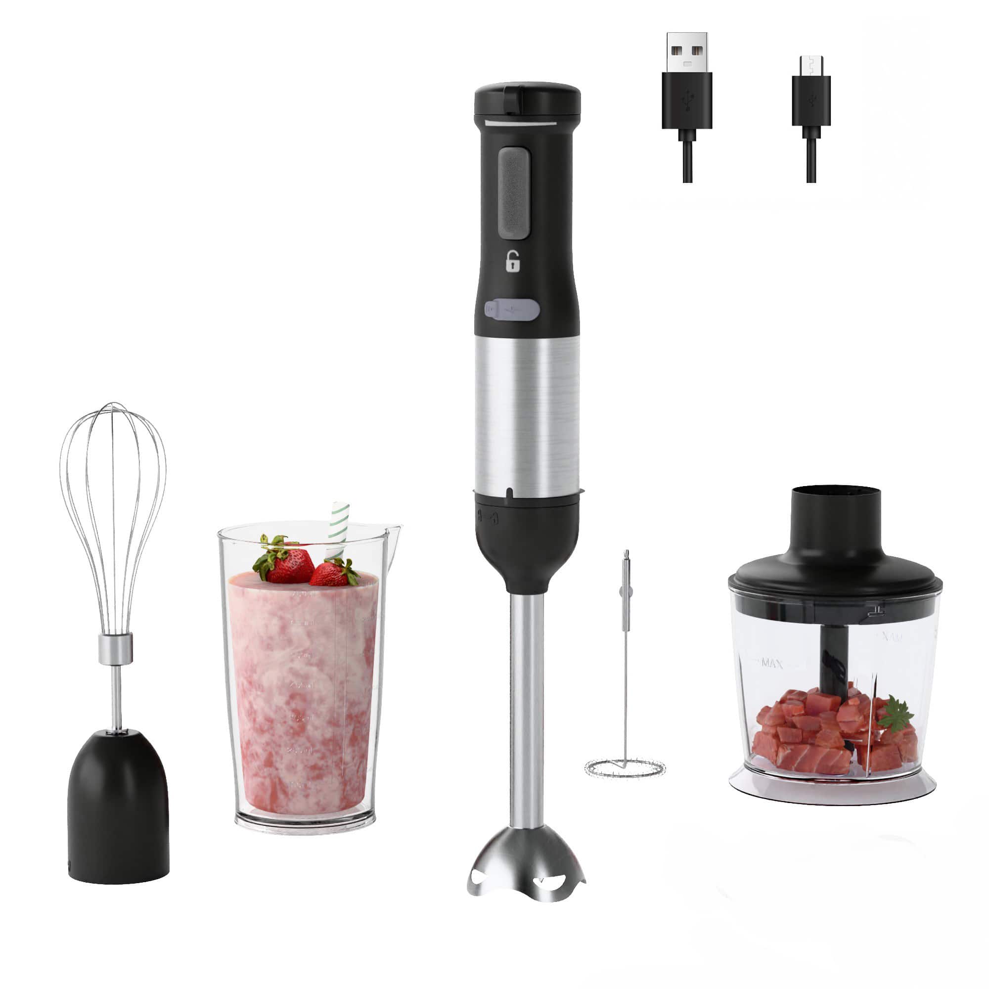 Whuto - Cordless Hand Immersion Blender, 5-in-1 Variable Speed blender handheld - Black