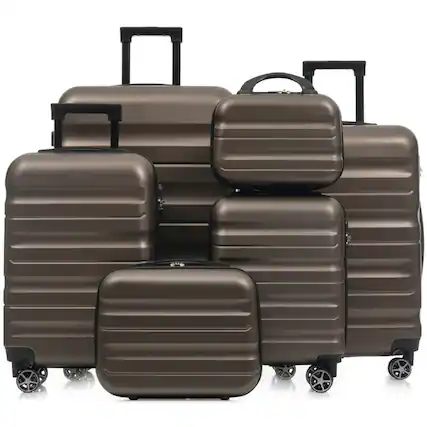 Front. HTUTWOO - 6-Piece ABS Hardshell Luggage Set - Lightweight & Durable Suitcases,Dual Spinner Wheels,Carry-On & Check-In Sizes,Travel - Brown.