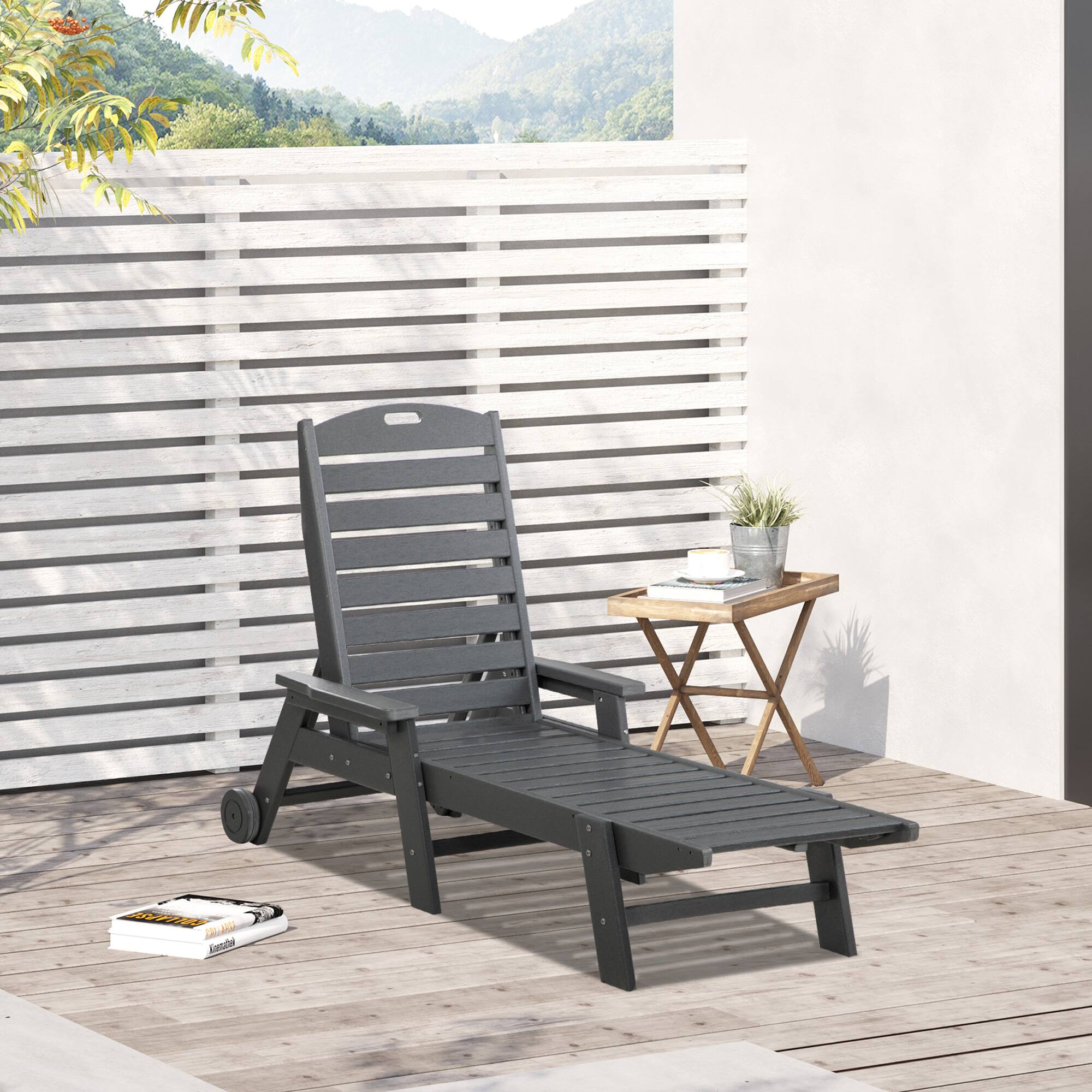 Alt View 1. Outsunny - Outdoor Chaise Lounge Chair, Waterproof Pool Furniture with Reclining Adjustable Backrest & Wheels for Beach, Tanning - Light Gray.
