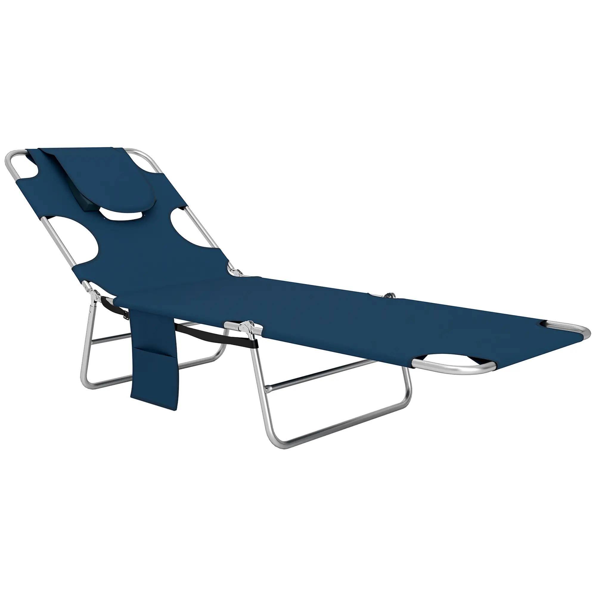 Alt View 7. Spaco - Spaco Folding Chaise Lounge Chair, 5 Position Sun Tanning, Face Hole,Pillow - Dark Blue.