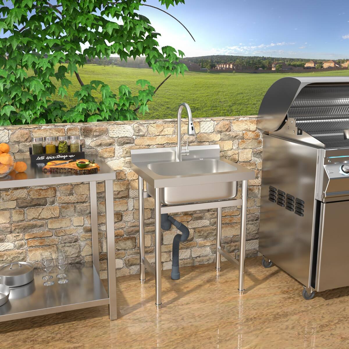 Ropilly Freestanding Stainless Steel Utility Sink, Single Bowl Utility ...