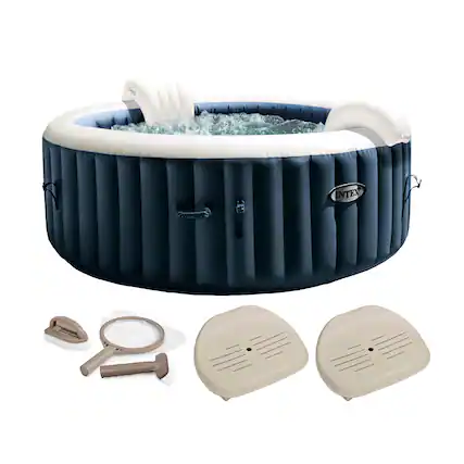 Front. Intex - Intex PureSpa Plus Portable Inflatable Hot Tub with Maintenance Kit and 2 Seats - Blue.