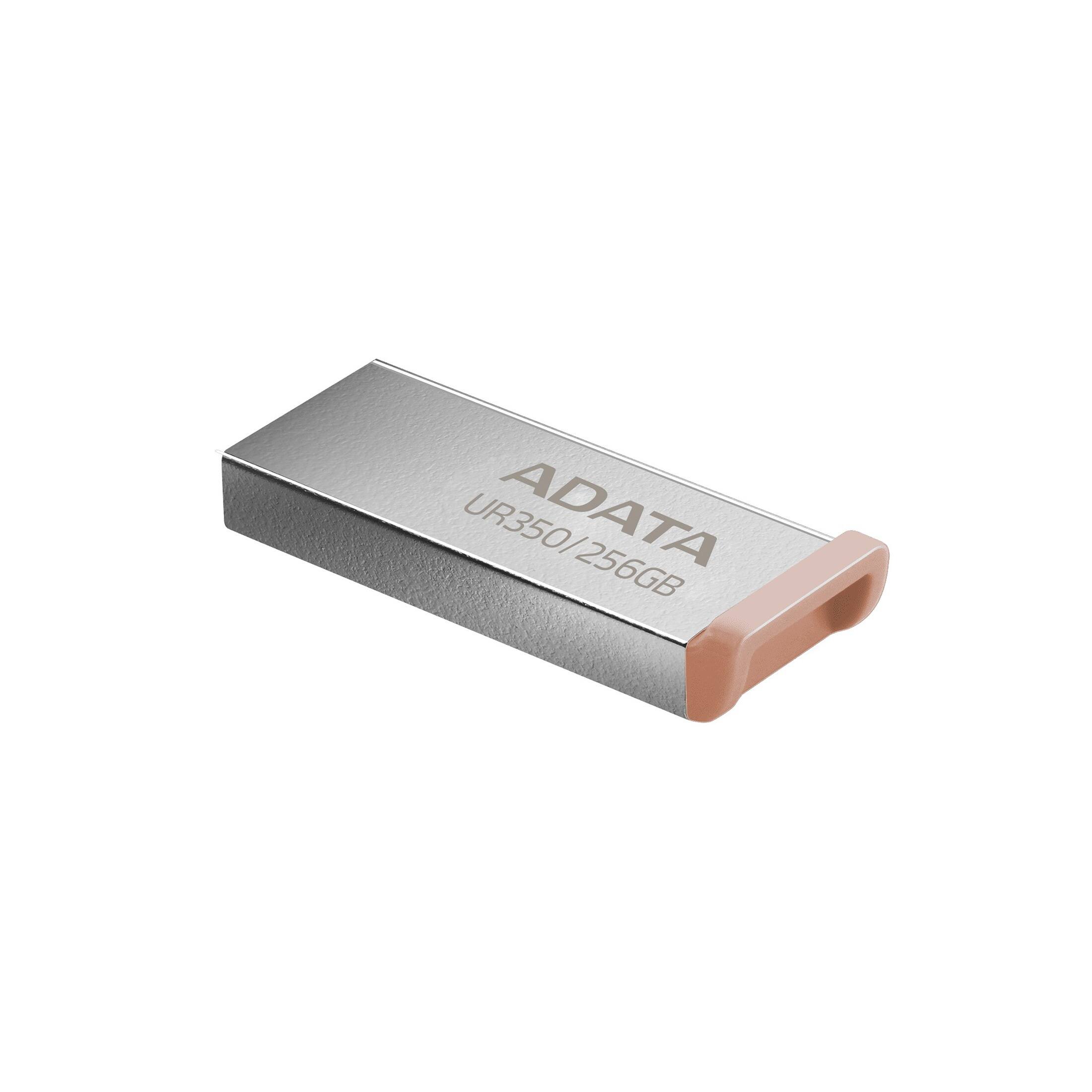 Angle. ADATA - UR350 256GB USB Flash Drive, USB 3.2 Gen1 100MB/s, Metal, Brown - Brown.