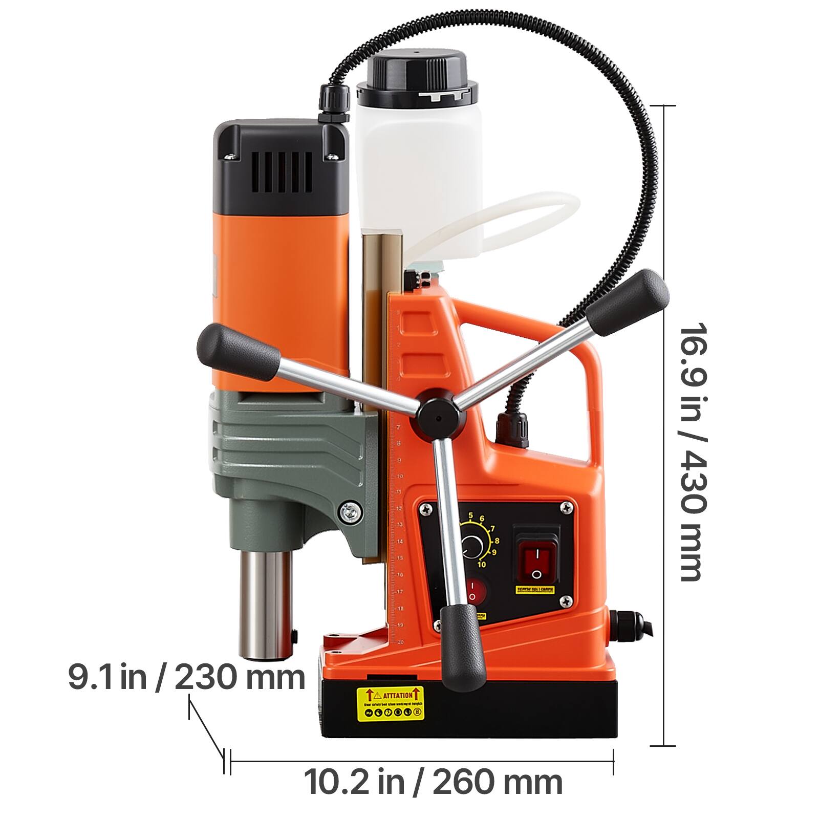 9.1 in / 230 mm  
16.9 in / 430 mm  
10.2 in / 260 mm