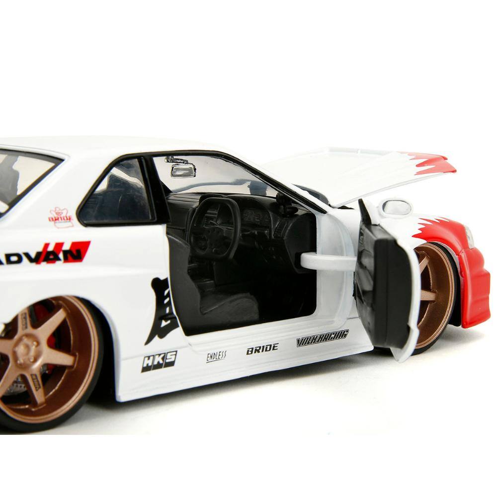 GT-R ホワイトミニカー レッドホイール Jada 2002 Nissan Skyline GT R R34 RHD White w/ Red Graphics & Ryu