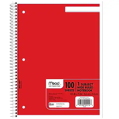 Mead Spiral 1 Subject Notebook, 8