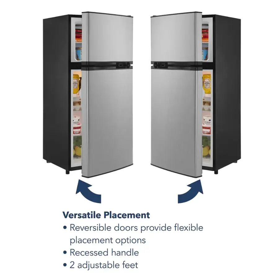 Versatile Placement: Reversible doors provide flexible placement options. Recessed handle. 2 adjustable feet.