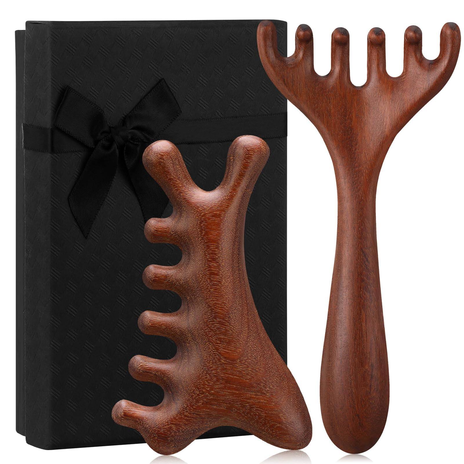 Front. DORLUKFU - 2 Pcs Wooden Scalp Massage Tool for Head Massager Comb Gua Sha Tool for Relaxation Hair Head.