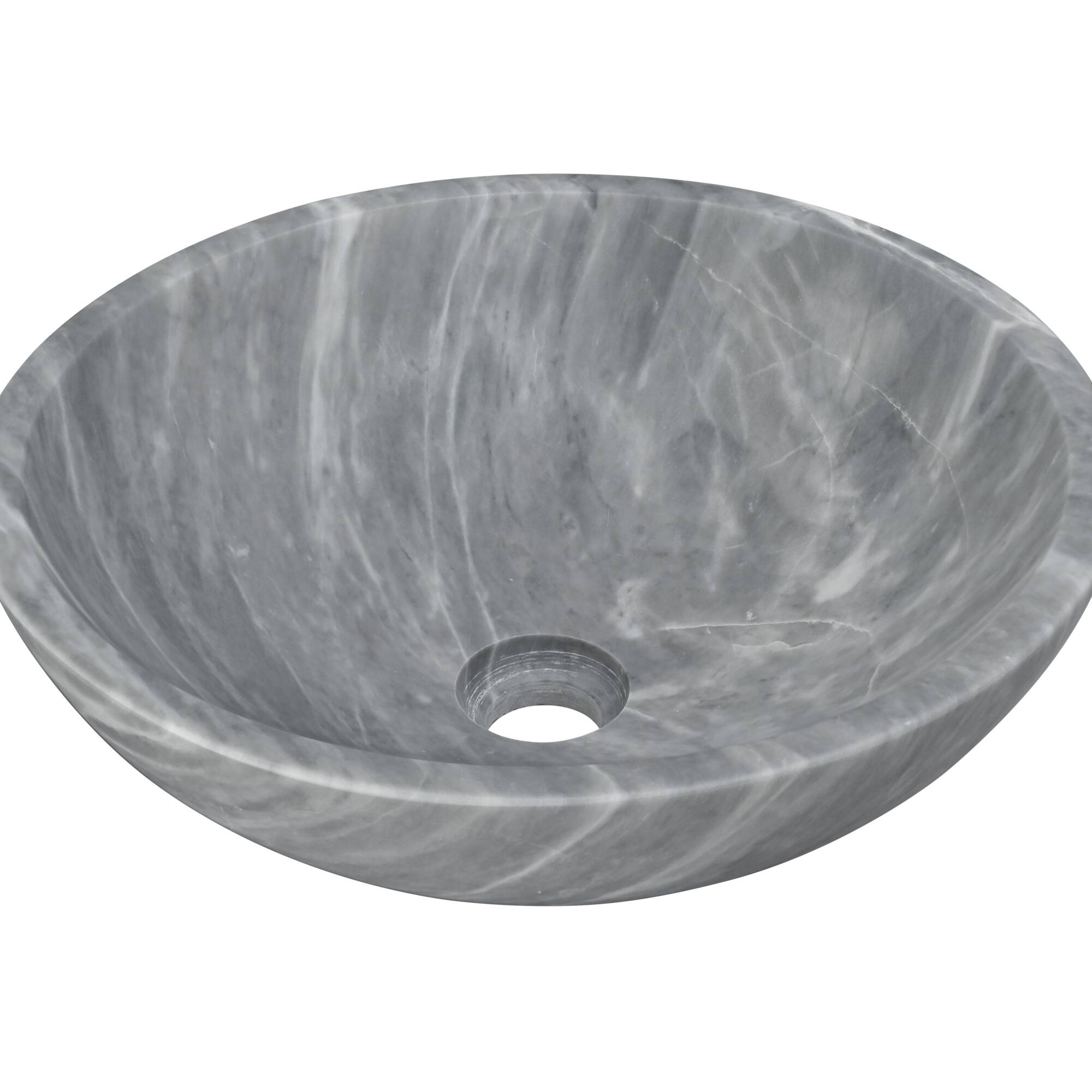 Back. ELEMENT ACE - Natural Marble Bathroom Vessel Sink with Semi-Polished Surface, Circular Design for Countertop Installation - Gray.