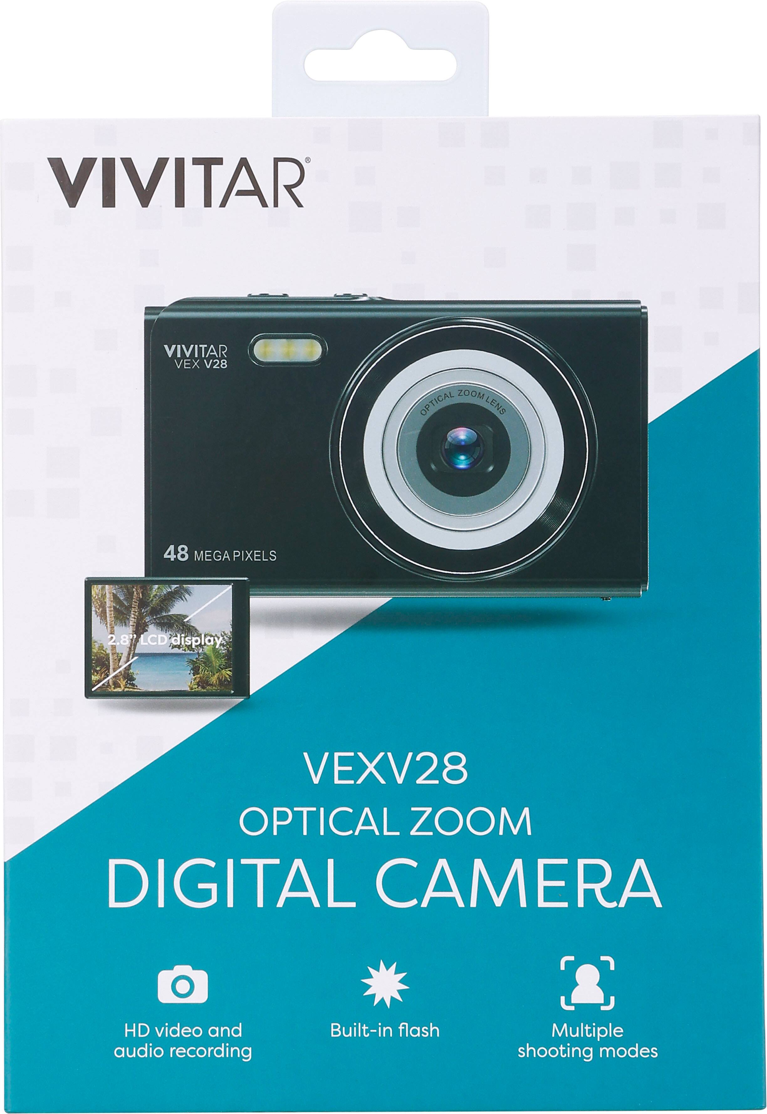 VIVITAR, VIVITAR VEX V28 OPTICAL ZOOM LENS, 48 MEGA PIXELS, 2.8 LCD display, VEXV28 OPTICAL ZOOM DIGITAL CAMERA, HD video and audio recording, Built-in flash, Multiple shooting modes