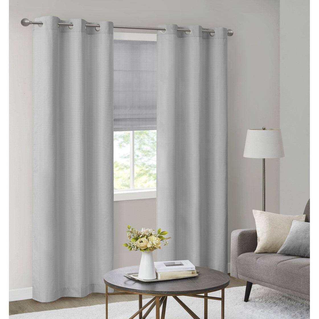 Left. BreeBe - Basketweave Room Darkening Cordless Roman Shade - Grey.