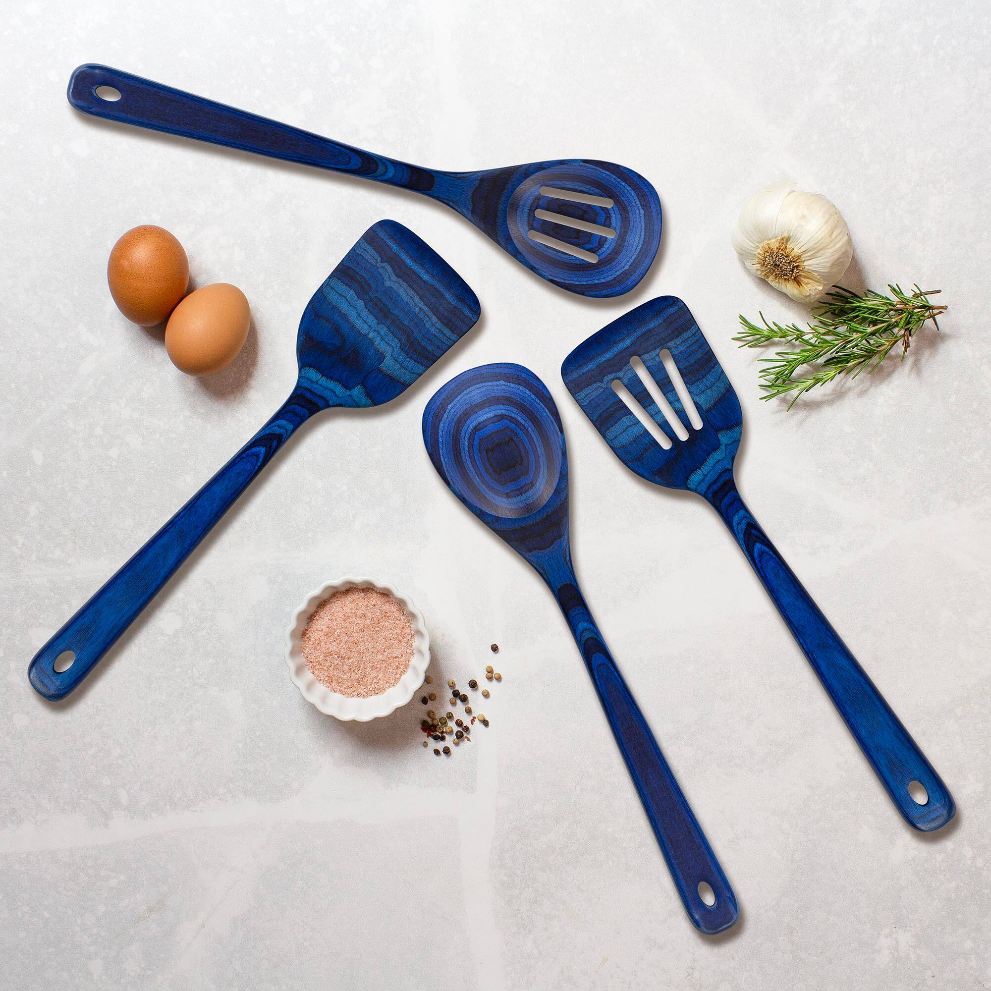 Angle. Baltique - Malta Collection 4 Piece Cooking Utensil Set, Safe for Nonstick - Blue.