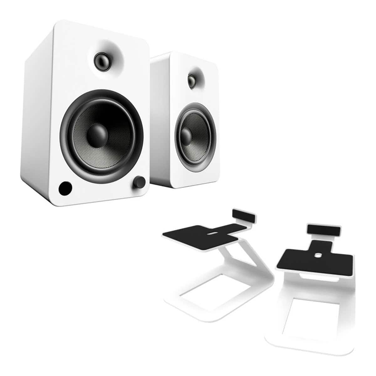 Kanto - YU6 Powered Bookshelf Speakers with SE6 Elevated Desktop Speaker Stands (White) - Matte White