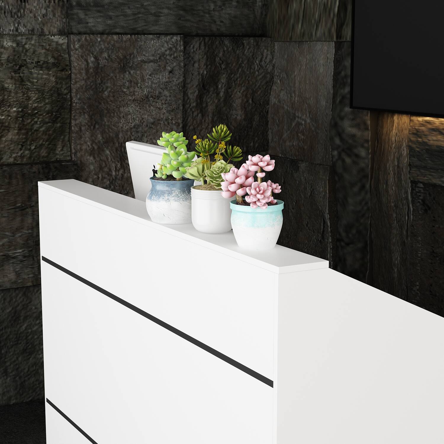 Alt View 6. Famapy - Famapy Modern Commercial Reception Desk: Sleek Design & Functional Storage for Cafes Offices - White.