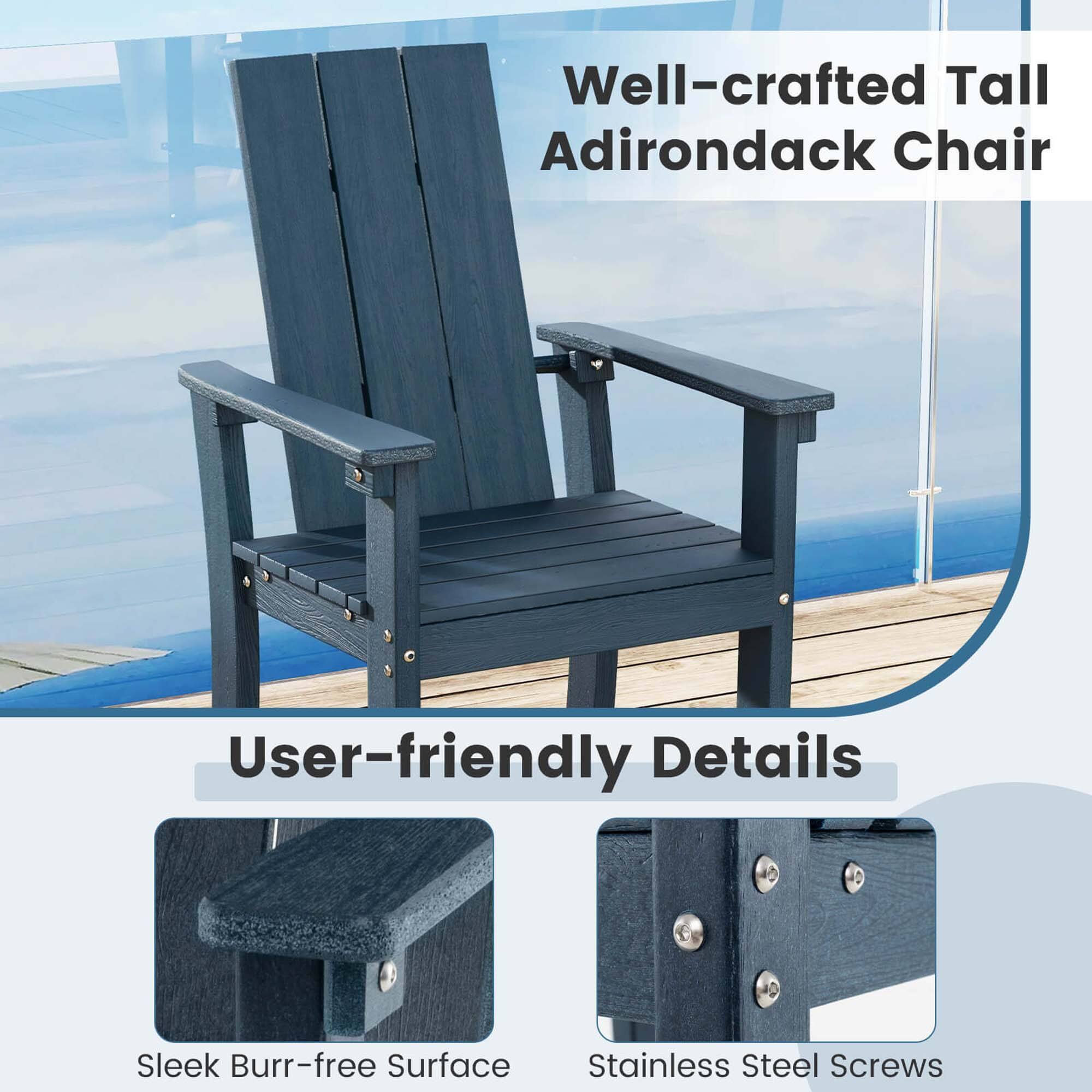 Well-crafted Tall Adirondack Chair
User-friendly Details
Sleek Burr-free Surface
Stainless Steel Screws
