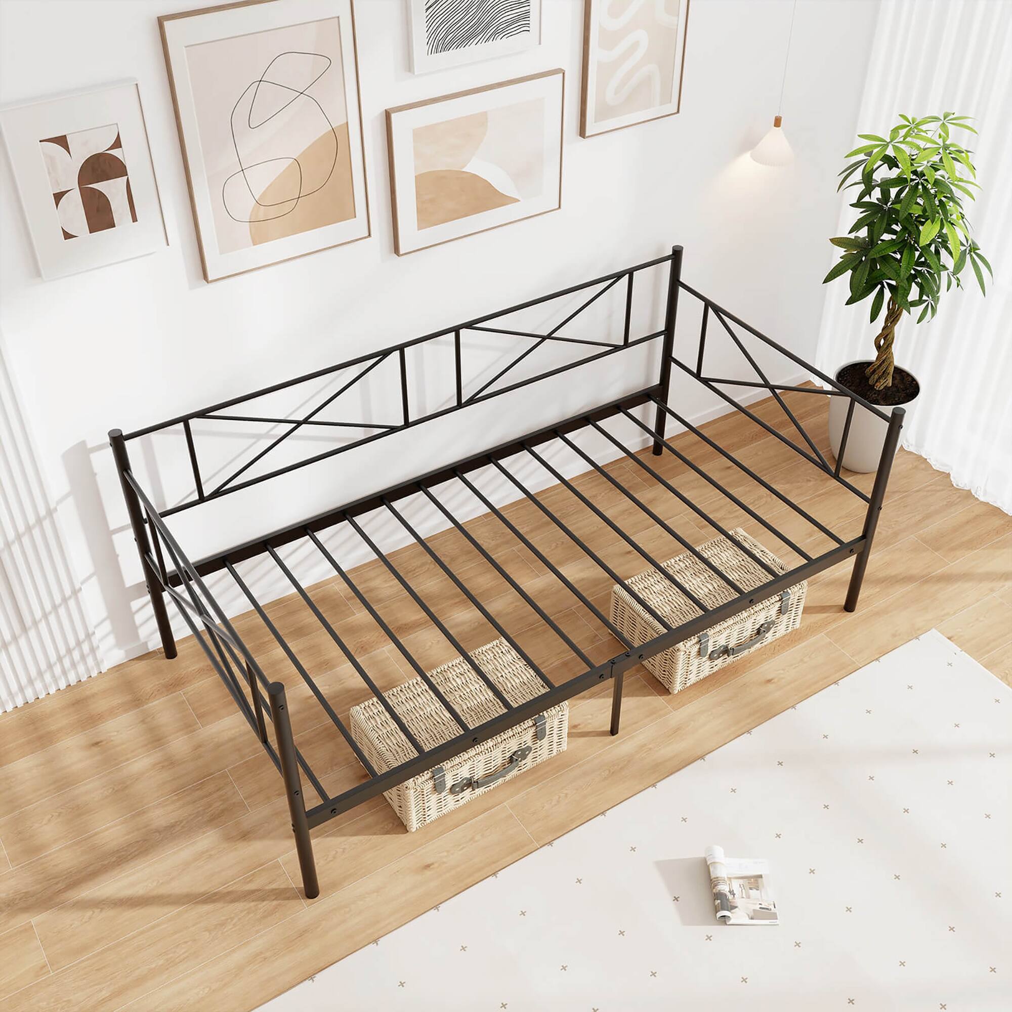Alt View 9. Gymax - Gymax Twin Size Metal Daybed Modern Platform Bed w/ Heavy-duty Metal Slat Support Black - Black.