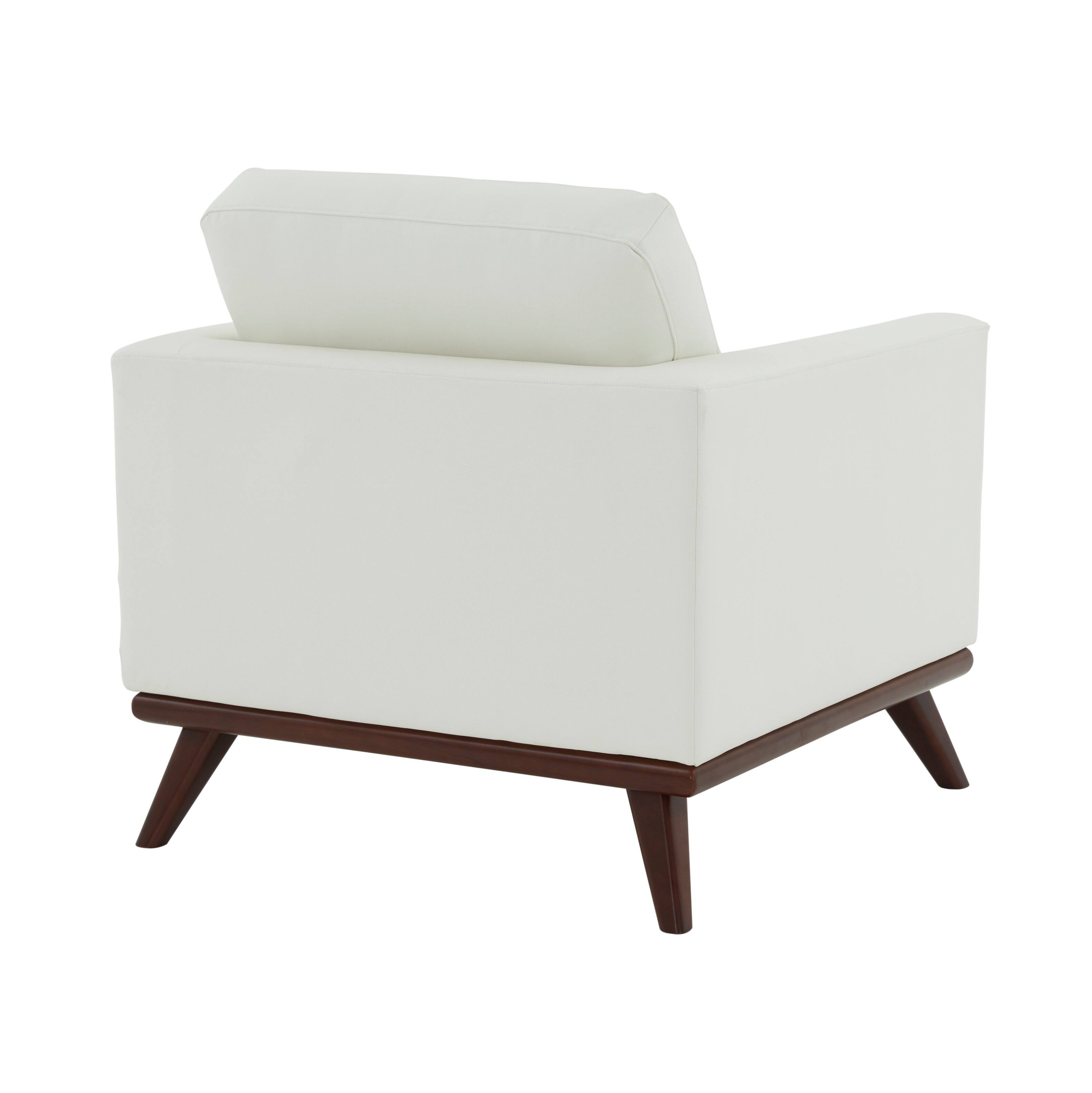 Alt View 2. LeisureMod - Chester Mid-Century Modern Leather Accent Chair, Birch Wood Frame Armchair - Easy Assembly - White.