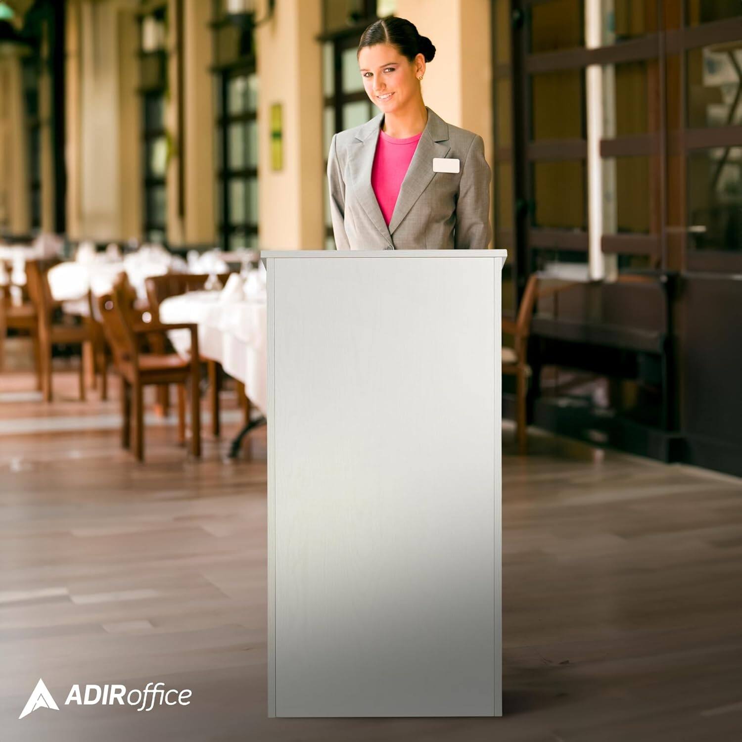 Alt View 7. AdirOffice - Wood Podium Presentation Lectern Speaker Stand with Storage Shelf - White.
