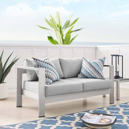 Shore Sunbrella® Fabric Aluminum Outdoor Patio Loveseat by Modway - Silver Gray