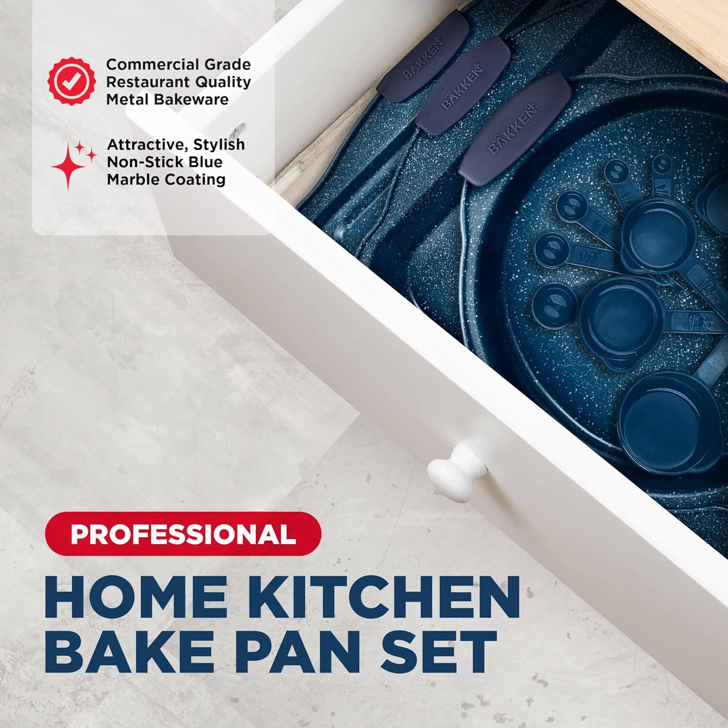 Commercial Grade Restaurant Quality Metal Bakeware, Attractive, Stylish Non-Stick Blue Marble Coating, PROFESSIONAL HOME KITCHEN BAKE PAN SET, BAKKEN, BAKKEN, BAKKEN