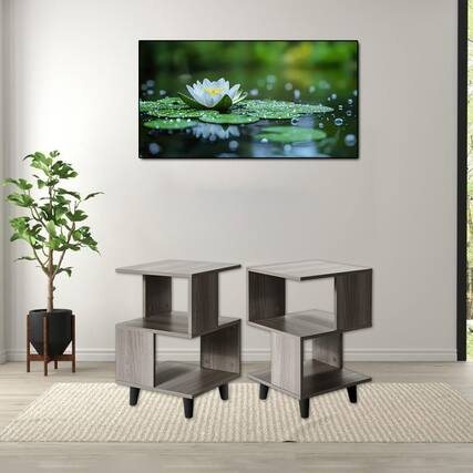 Front. Hivvago - 2-Piece Wooden End Tables with Sleek Legs for Versatile Room Use - Grey.