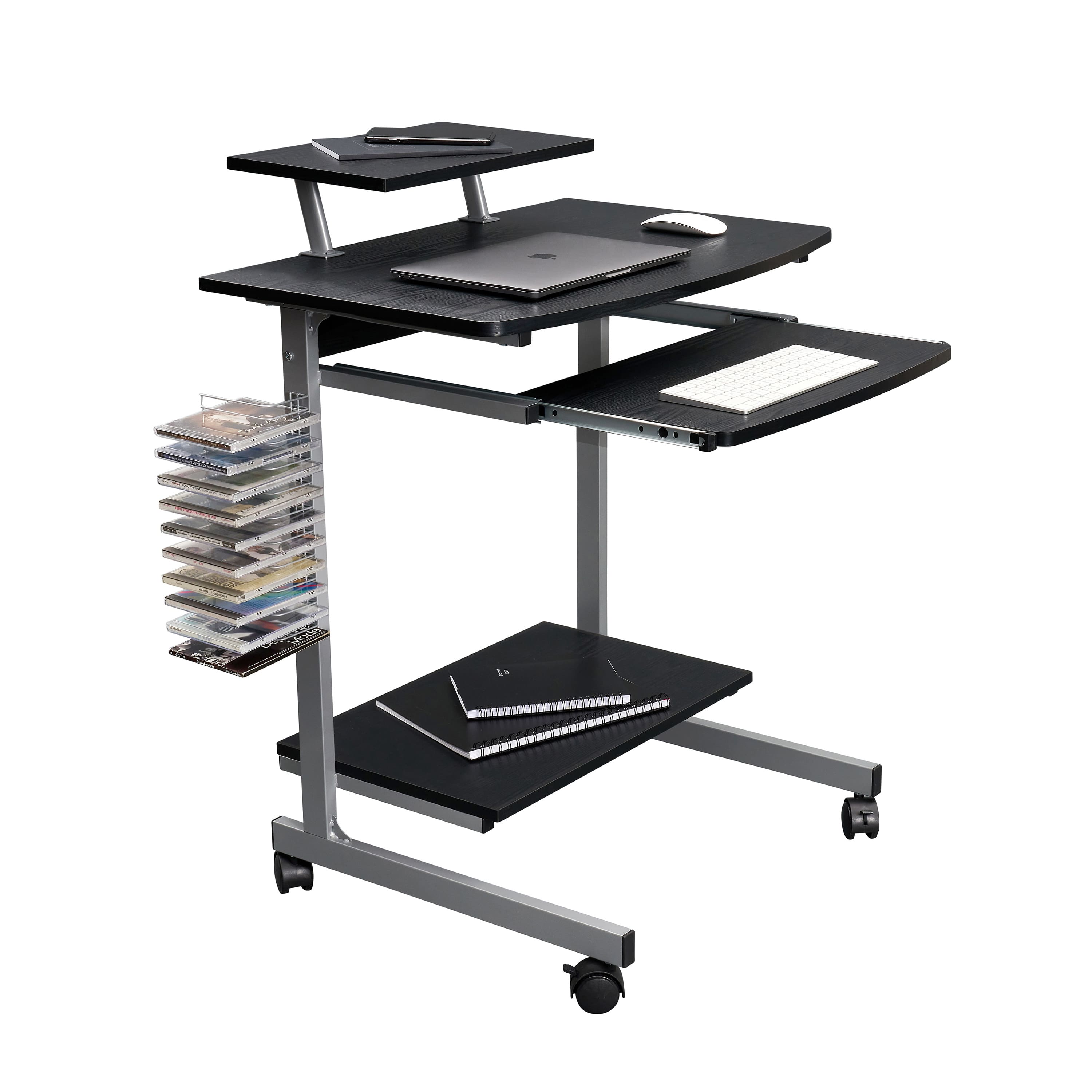 Spaco - Compact Computer Cart with Storage, Adjustable Shelf Keyboard Tray, Locking Casters,Moisture Resistant Workstation - Espresso