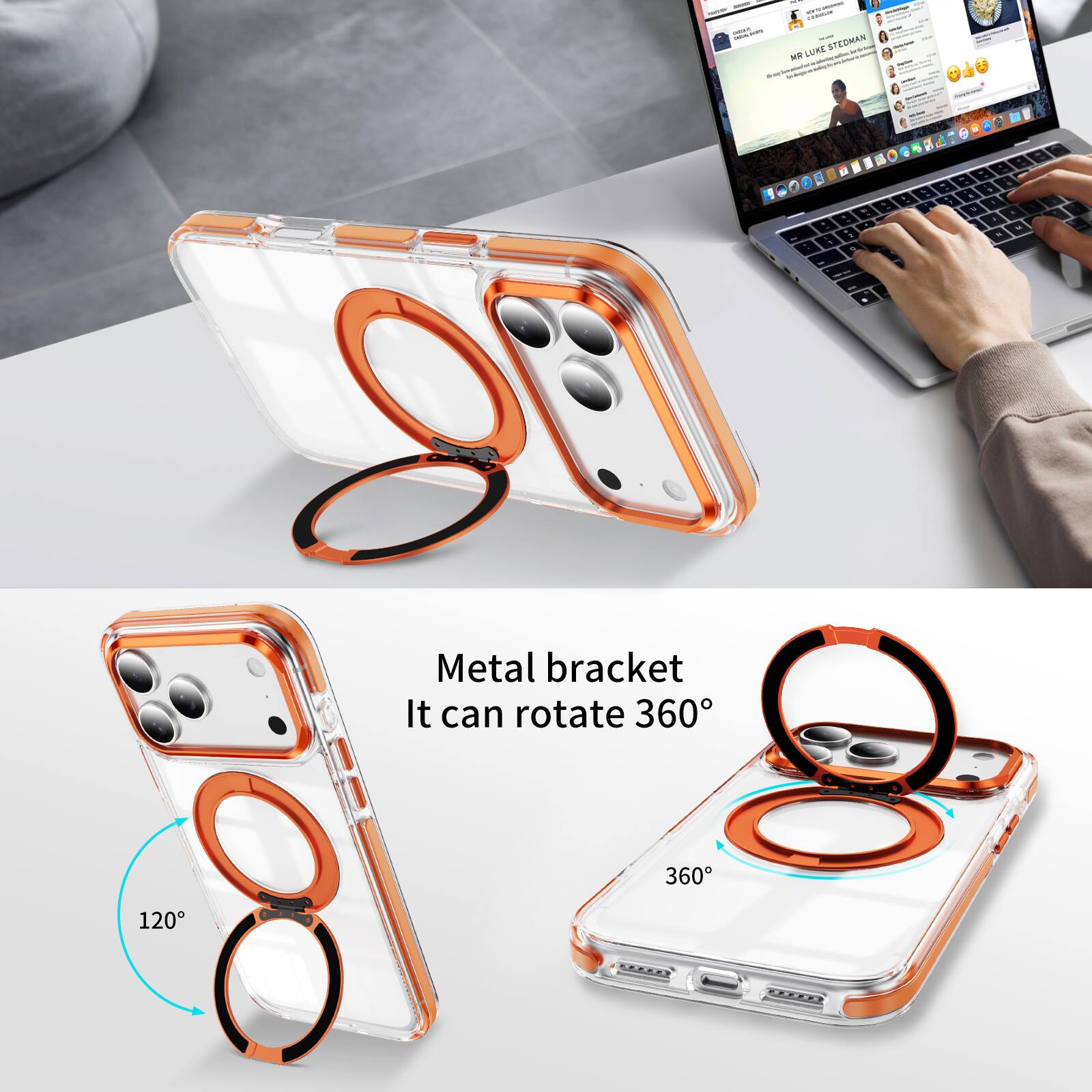Metal bracket  
It can rotate 360°  
120°