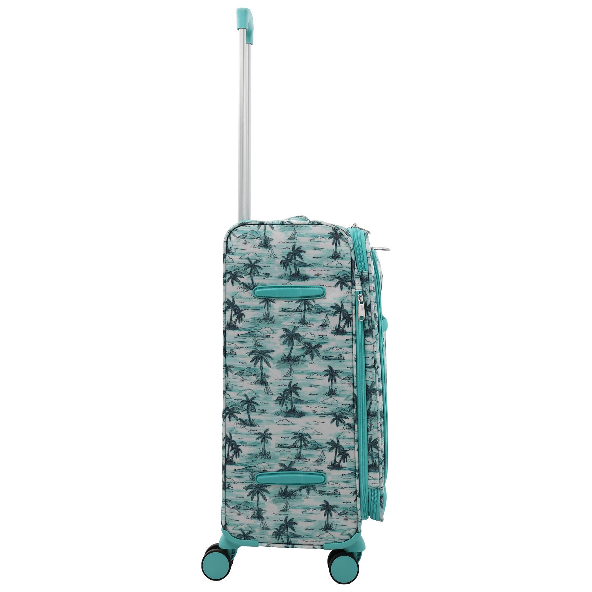 Left. Tommy Bahama - Palm Print 26" Expandable Softside Spinner - Aqua.