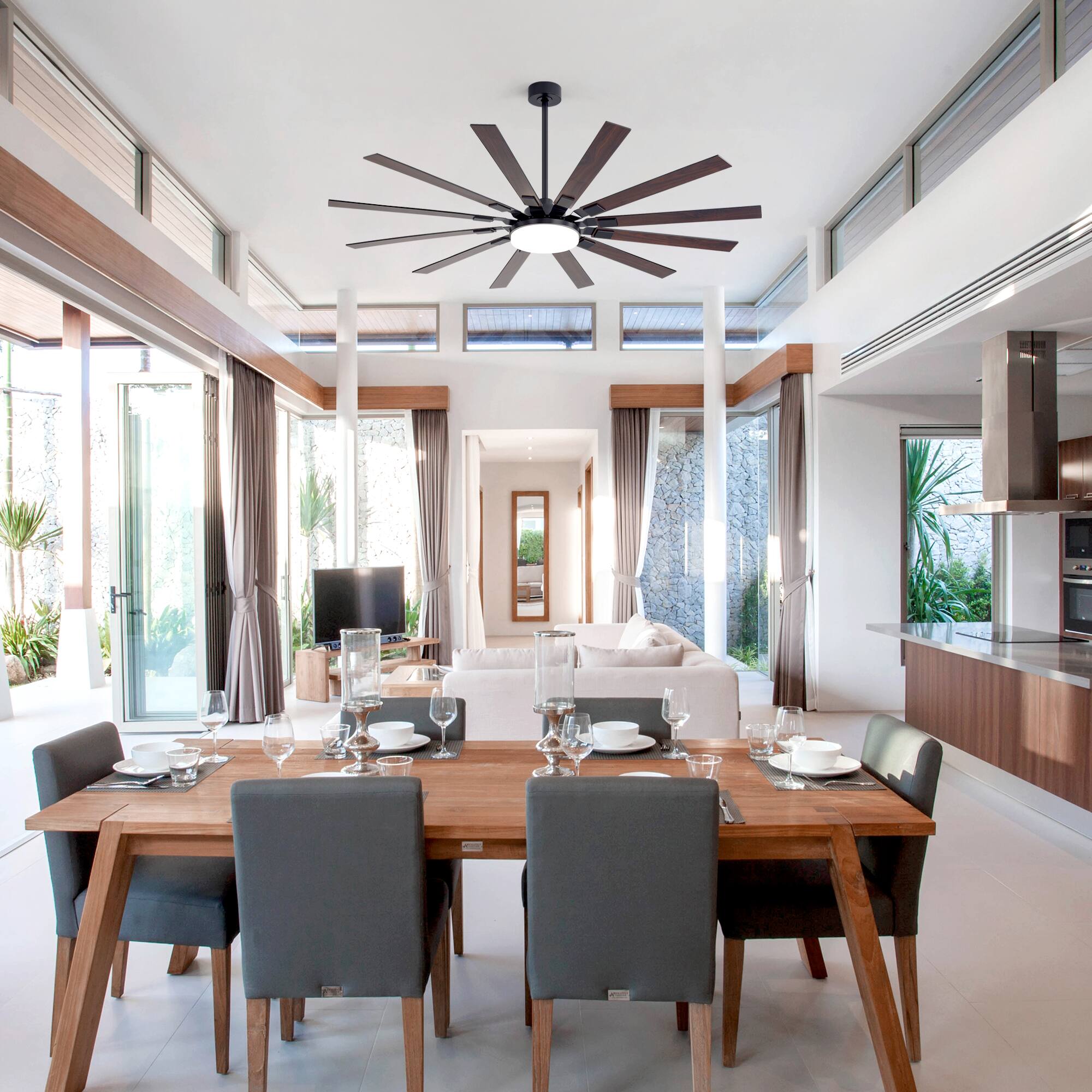 Alt View 6. Breezary - 72-Inch Ceiling Fan with LED Light, 12-Blade Design, DC Motor, Reversible Airflow, 6 Speeds, Timer and Remote Control - Black and Walnut.