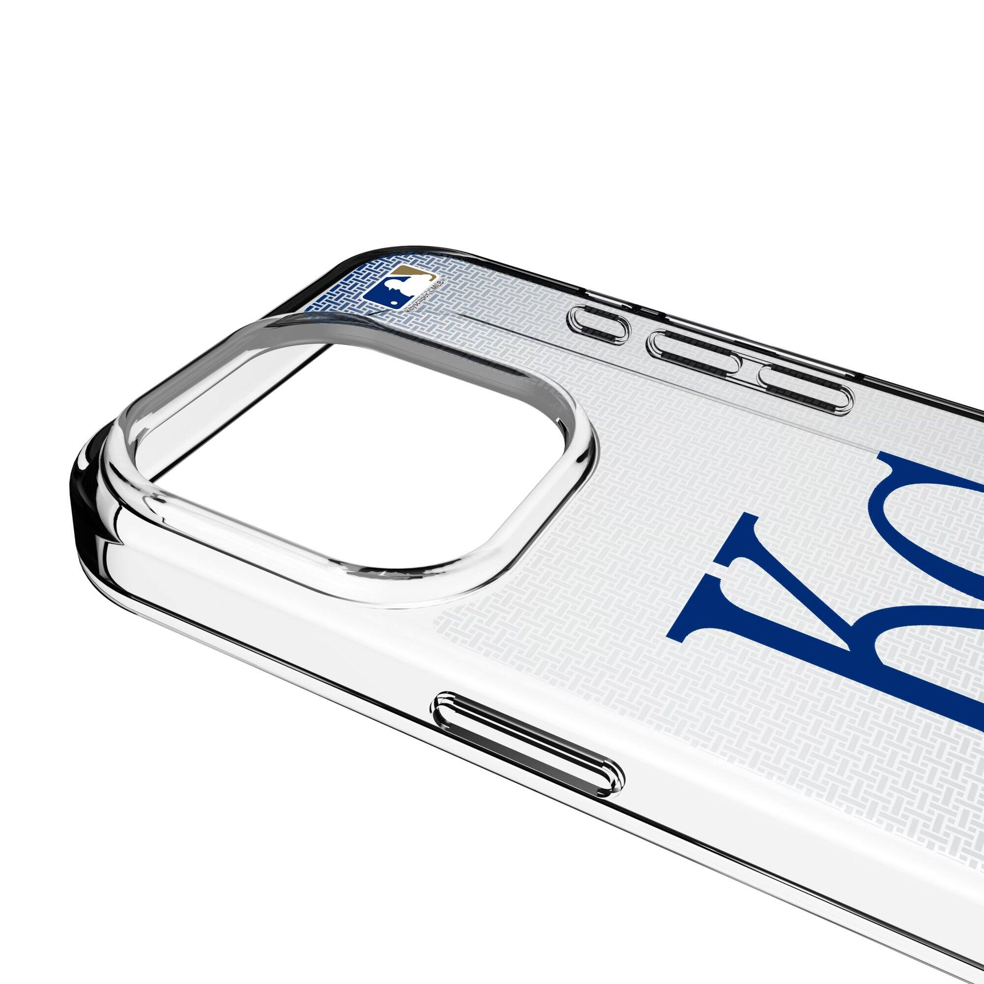 Alt View 2. Keyscaper - Kansas City Royals Linen Logo iPhone Clear Case - 15 Pro Max - Multicolor.