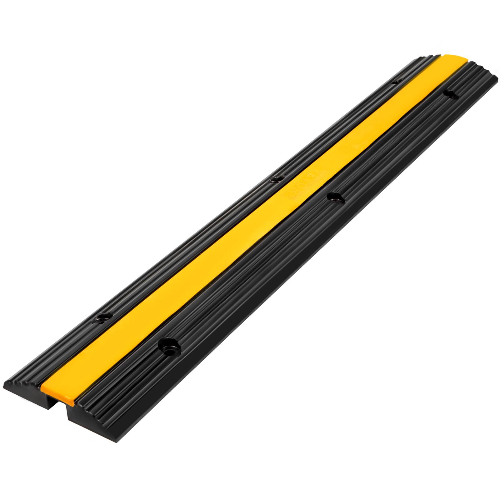 Alt View 5. VEVOR - 4 Pack of 1-Channel Rubber Cable Protector Ramps Heavy Duty 22046Lbs Load Capacity Cable Wire Cord Cover Ramp Speed Bump - Yellow and black.