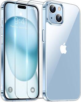 Entronix - iPhone 15 Bundle - Durable Case with 2 Tempered Glass Screen Protectors - Clear