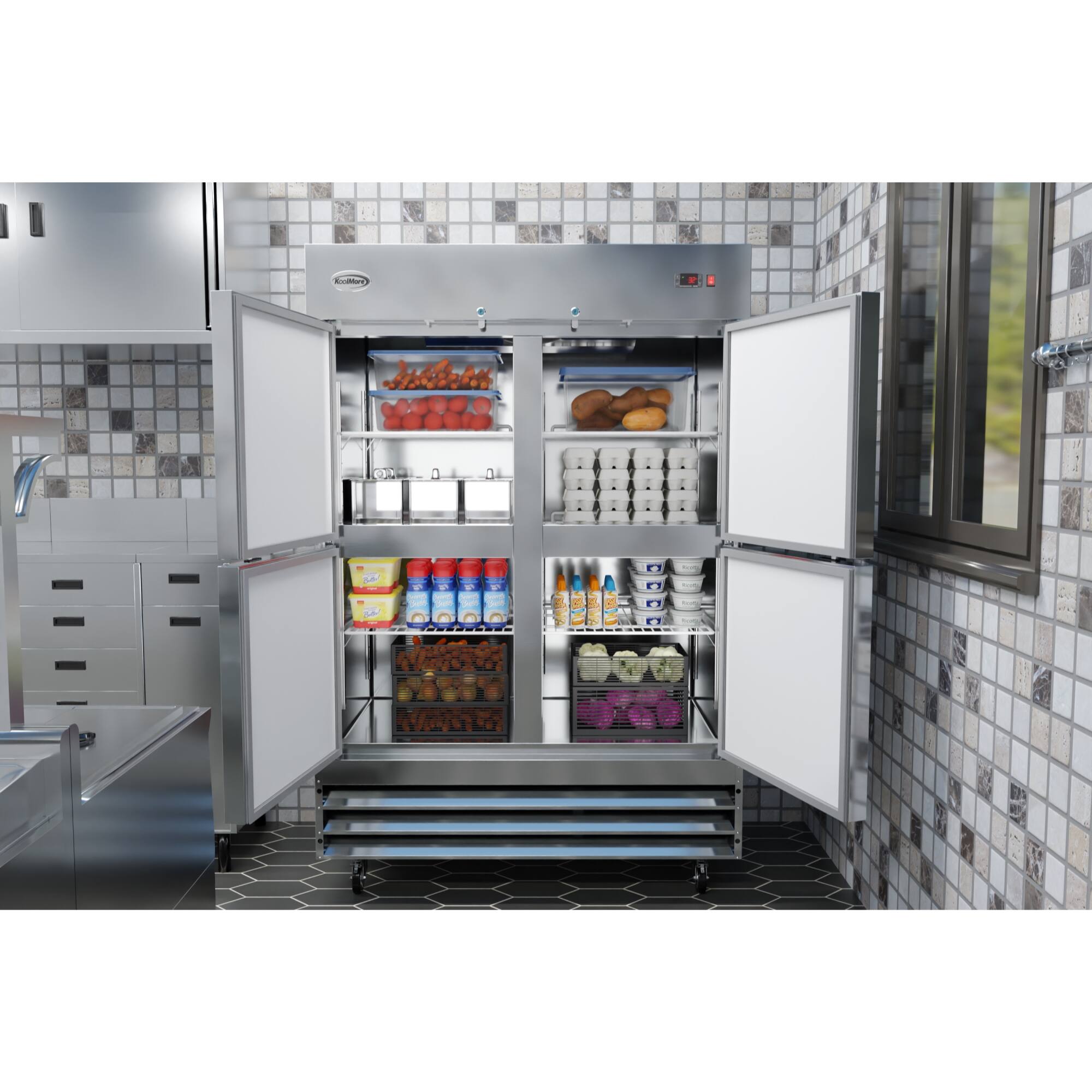 Alt View 8. Koolmore - 54 in. Commercial Stainless Steel Solid Half Door Reach-In Refrigerator 47 cu. ft. RIR-2D-SSHD - Stainless-Steel.