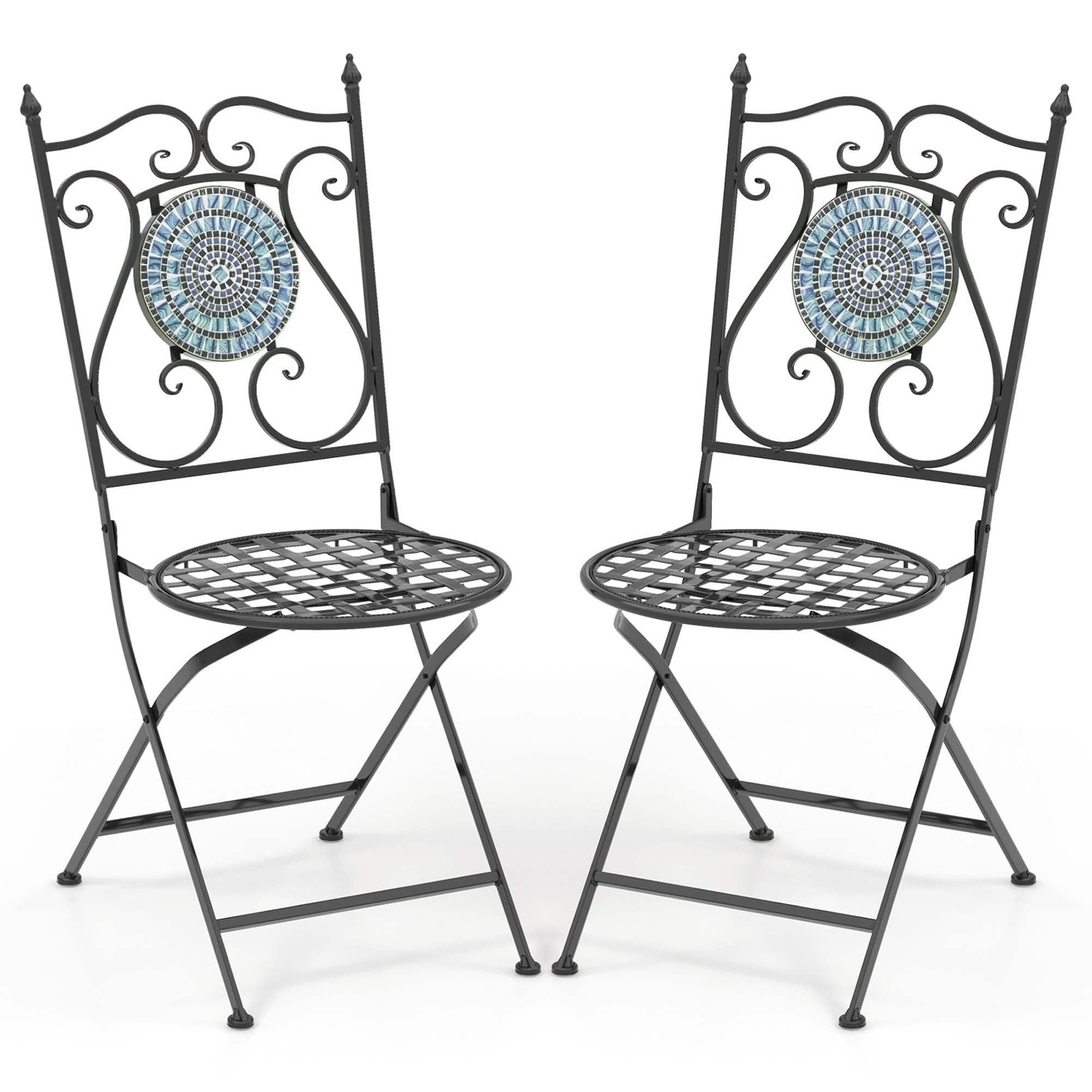 Front. Costway - Set of 2 Mosaic Chairs for Patio with Decorative Backrest Heavy-Duty Frame - Black.