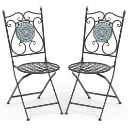Costway - Set of 2 Mosaic Chairs for Patio with Decorative Backrest Heavy-Duty Frame - Black
