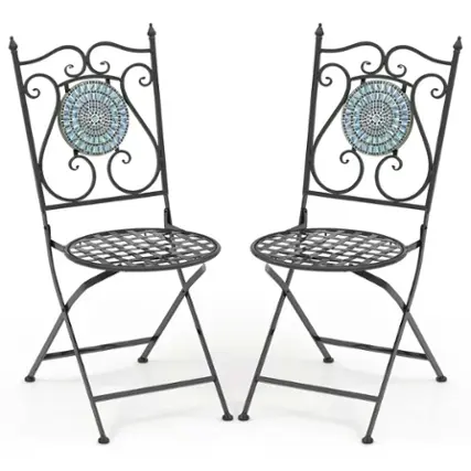 Front. Costway - Set of 2 Mosaic Chairs for Patio with Decorative Backrest Heavy-Duty Frame - Black.