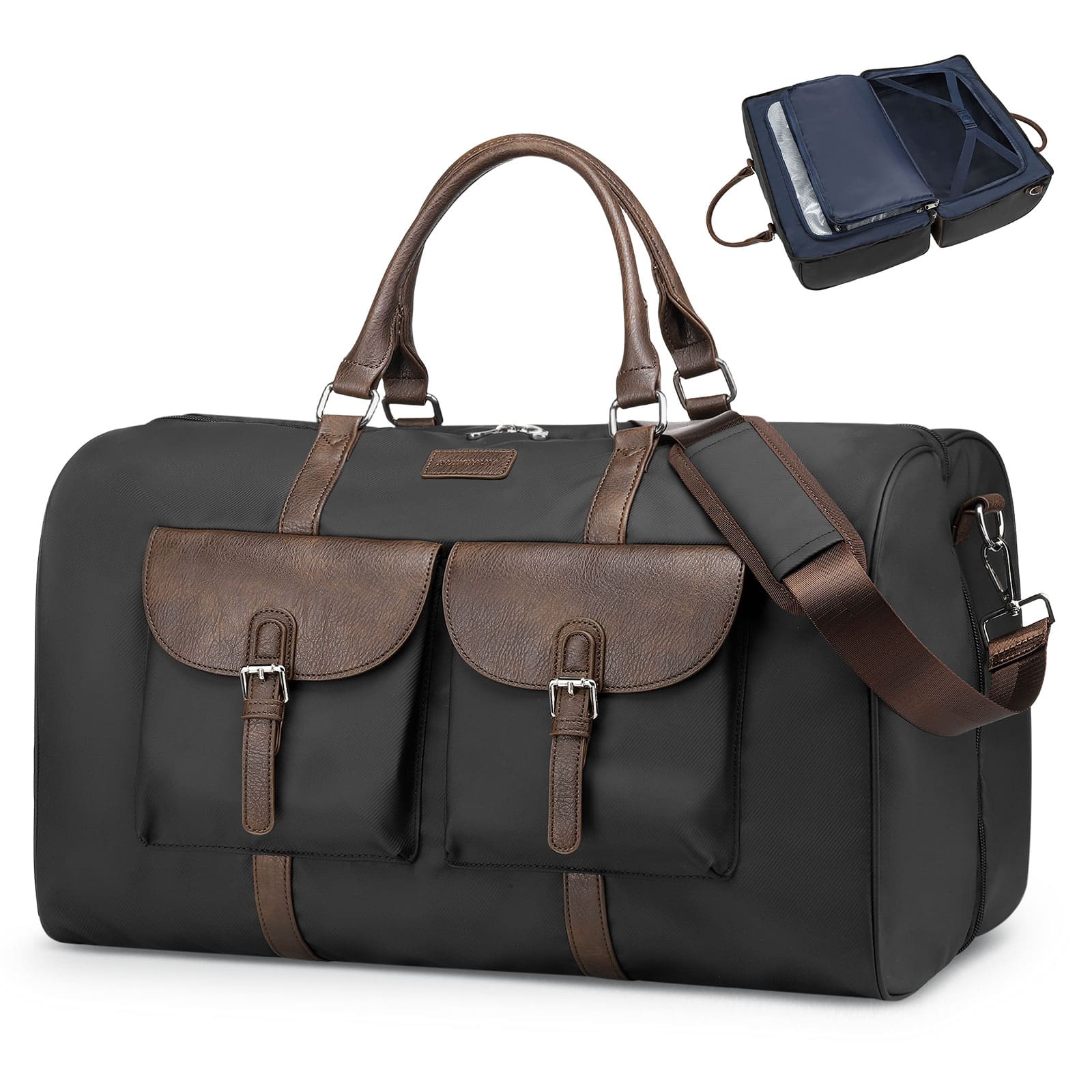 Unique Bargains - Lay-Flat Travel Duffel Bag for Women & Men Stylish Carry-On Weekend Bag with Laptop Compartment & Wet/Dry Storage - Black-1pcs