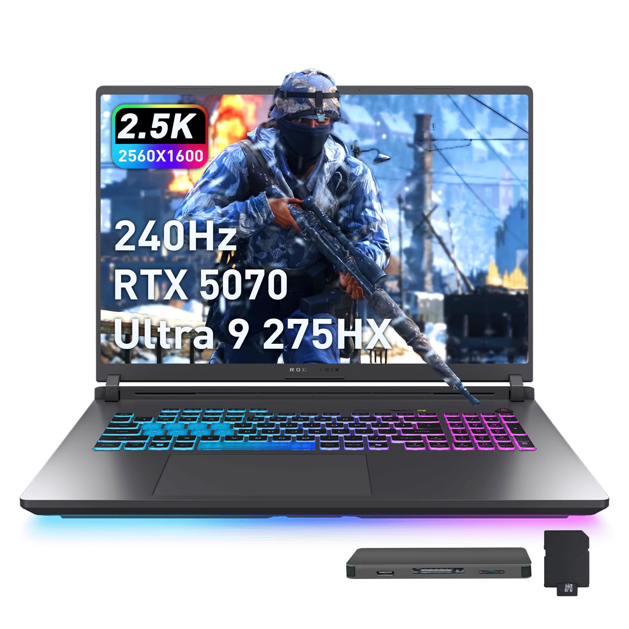 ASUS - ROG Strix G18 18" 240Hz Gaming Laptop,Intel Ultra 9 275HX,64GB RAM,2TB SSD+1TB Docking Set,RTX 5070,Win 11 Pro - Gray