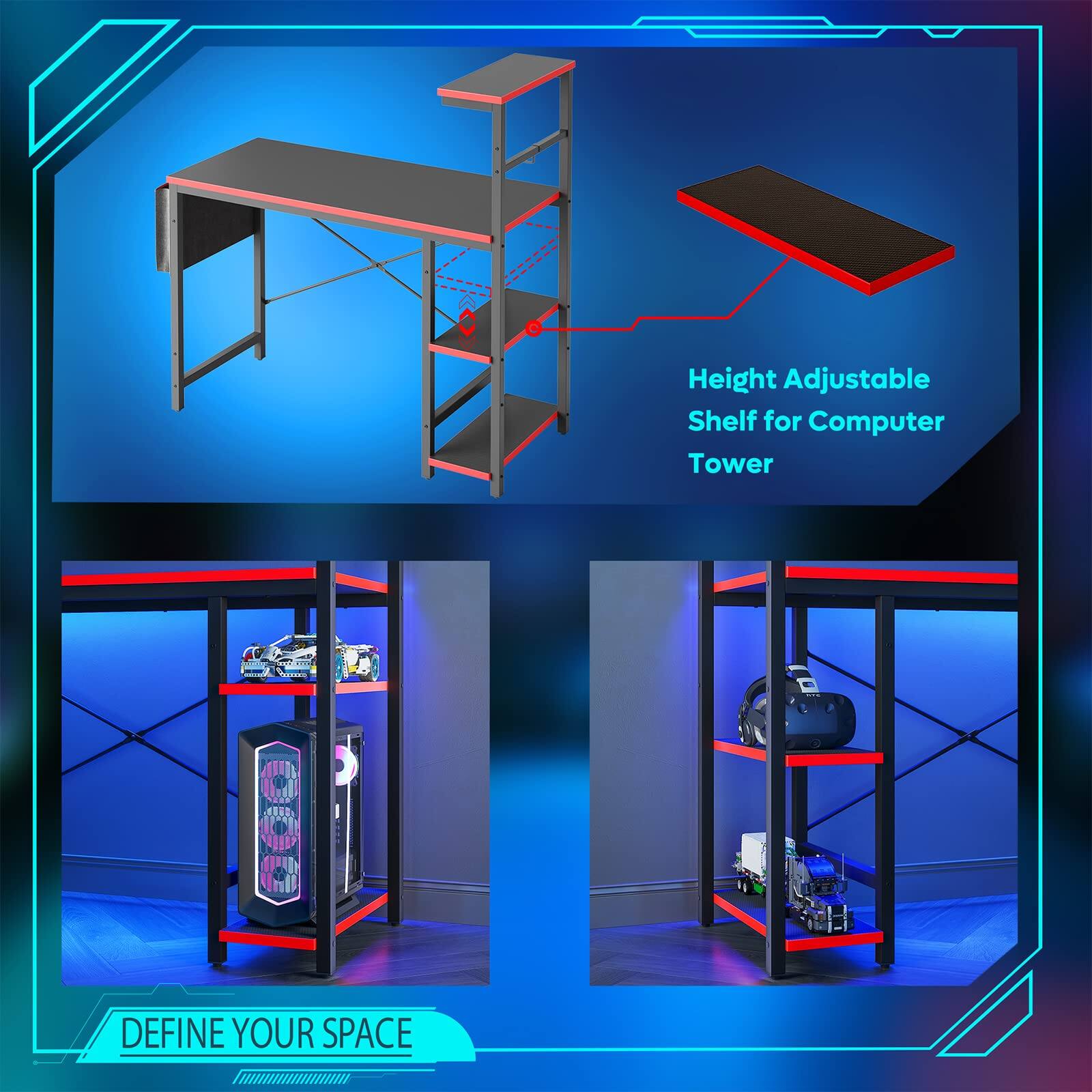 Hirose Alice Gaming Desk With Led Lights Pc Gamer For Small Spaces ...